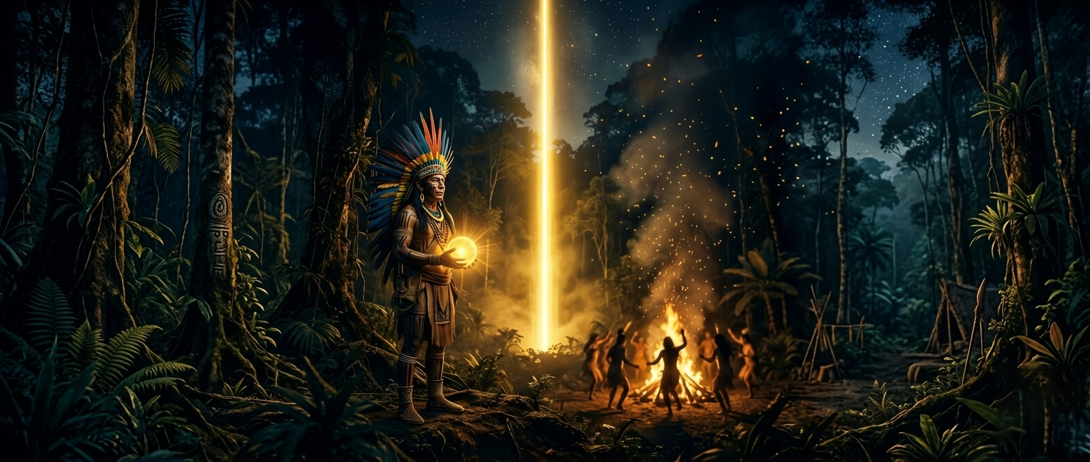 Pajé com orbe dourado